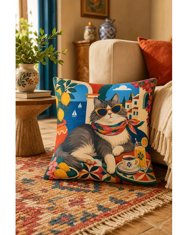 Set of 4 Mediterranean-Themed Decorative Cushion Cover Set | Colourful Digitally Printed Modern Sofa Pillow Cover 43x43 cm - 2