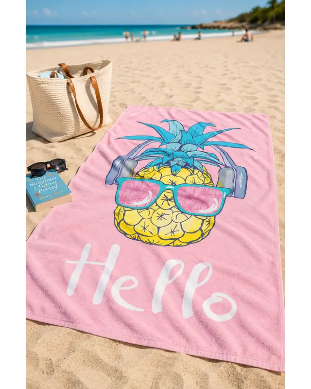 Dijital Baskılı 70x150cm Pembe Ananas Desenli Plaj Havlusu - Banyo Havlusu - Deniz Havlusu - 3