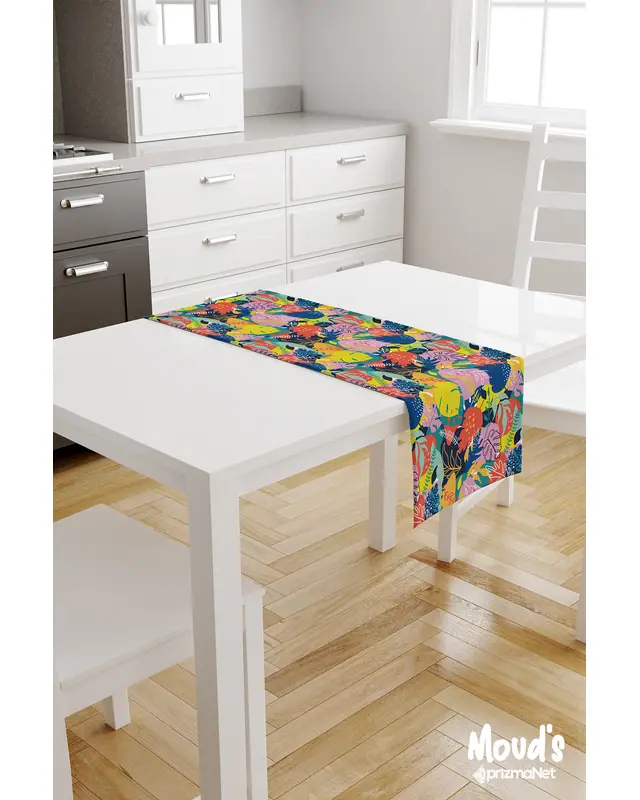 Colourful Leaves Pattern Printed Suede Table Runner - 2