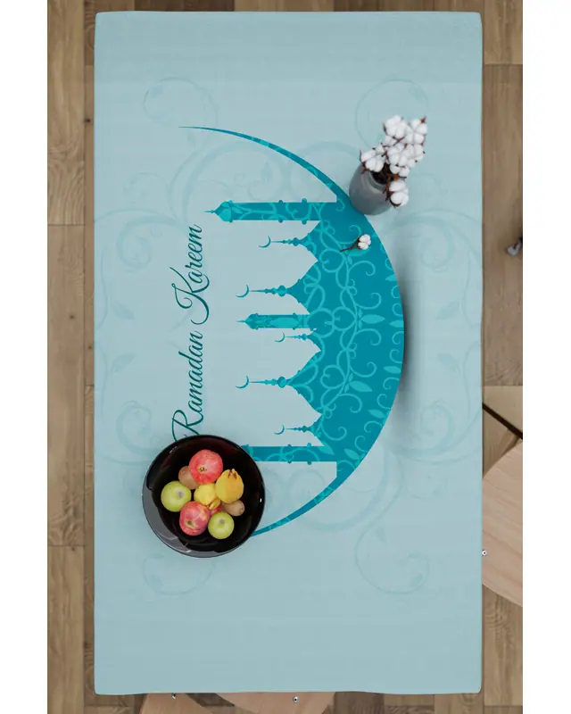 Ramadan Turquoise Mosque Silhouette Rectangular Easy-Care Suede-Feel Tablecloth - MS-257 - 7