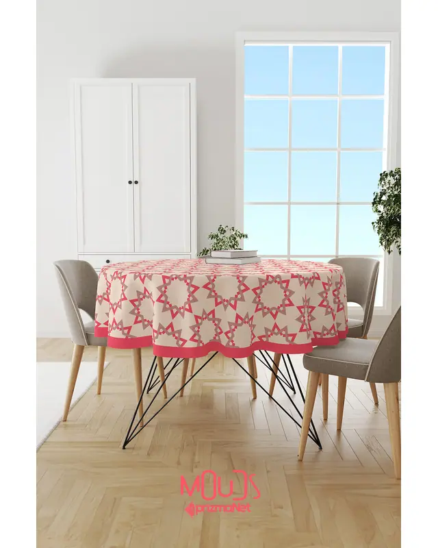 Pink Rose Islamic Round Easy-Care Suede-Feel Tablecloth - MSY-242 - 2