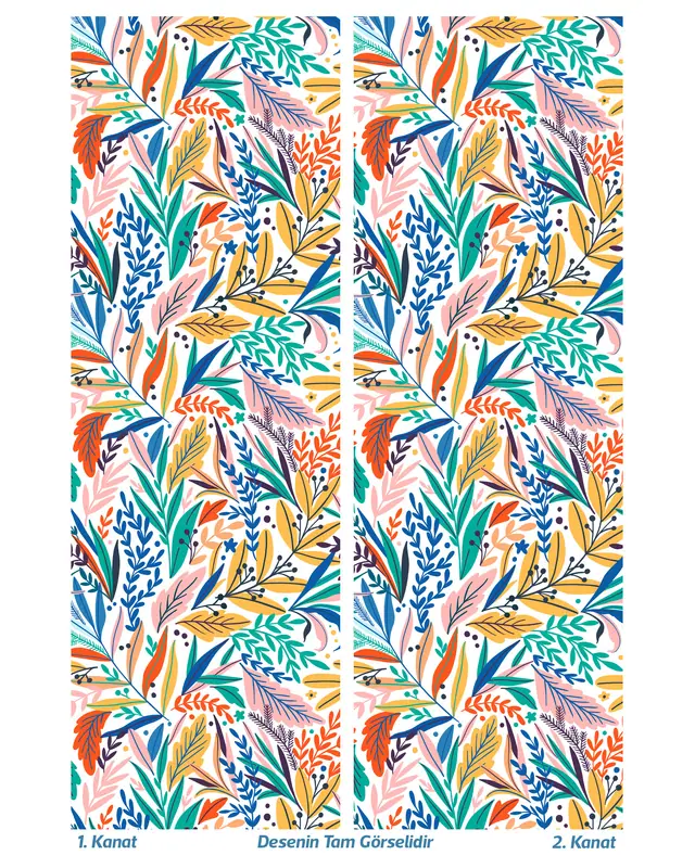 Spring Leafs Patterned Suede Living Room Decorative Curtain Printed Pencil Pleat - Set of 2 Panels - PRD-1088 - 2