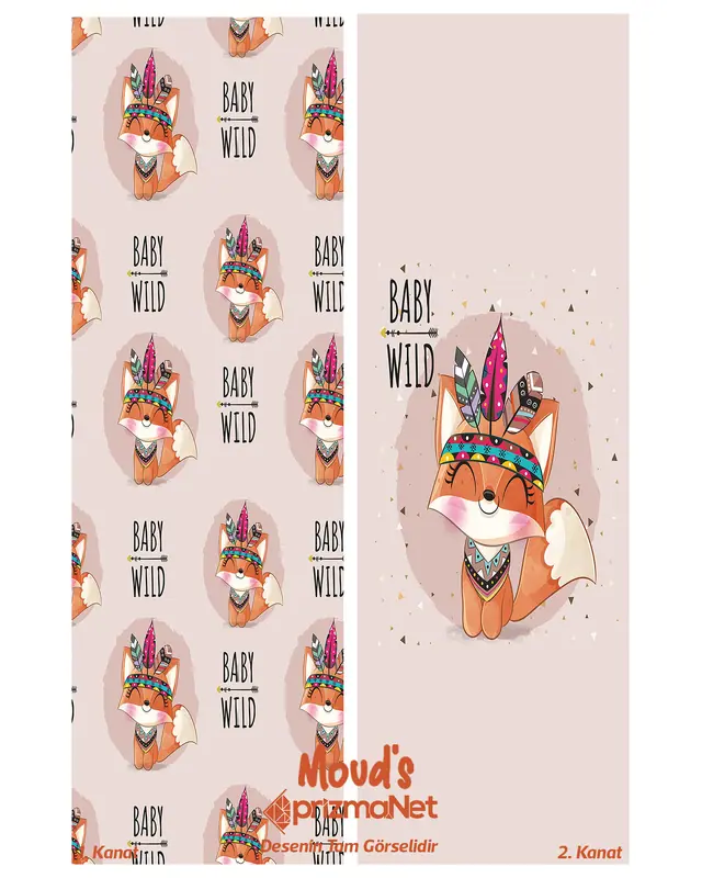 Baby Tilki Patterned Printed Kids' and Baby Room Decorative Curtain - Set of 2 Panels - PRD-11 - 3