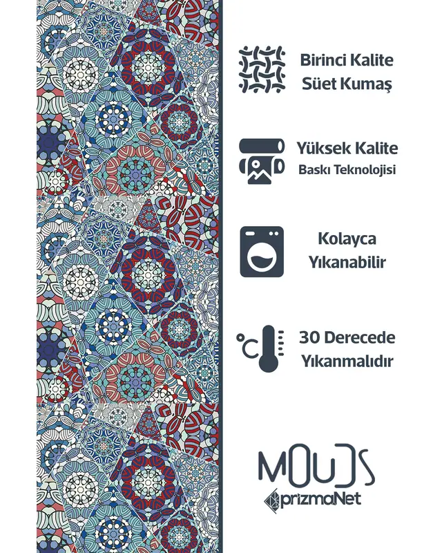 Mosque Tiles 1 Desenli Süet Oturma Odası Salon Fon Perde Ekstrafor Büzgü 2 Kanat Prd-1086 - 6