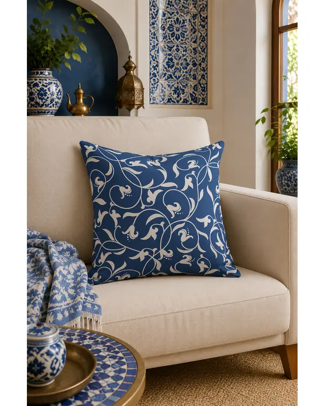 Double-Sided Printed Navy Vintage Pattern Set of 4 Coordinated Suede Cushion Cover - 7
