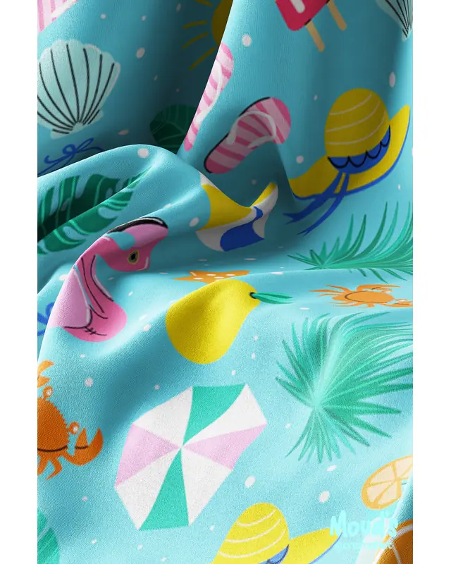Blue Şapka and Bikini Pattern Printed Suede Table Runner - 3