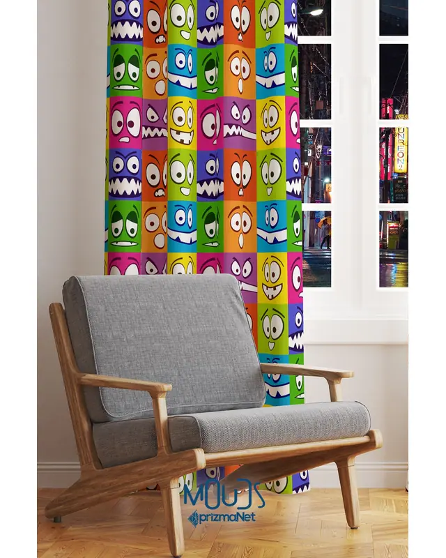 Funny Face Patterned Decorative Curtain Teen Room Living Room Digital Printed Suede Pencil Pleat - Single Panel - PRD-2012-TK - 2