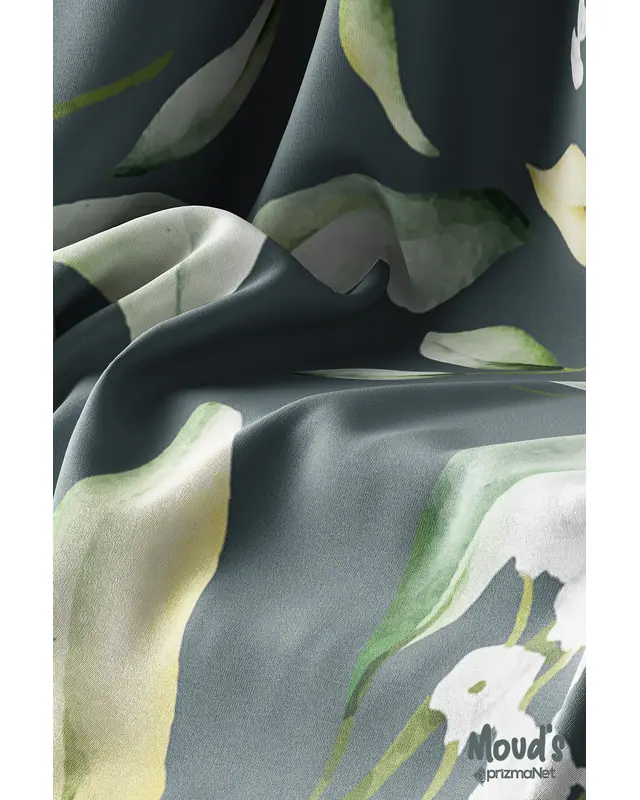 Green White Floral Pattern Printed Suede Table Runner - 3