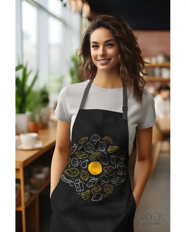 Suede Textured Fabric Yellow White Dining Patterned Kitchen Apron, Chef Apron, Waiter Apron, Restaurant Apron - MTF-55 - 2