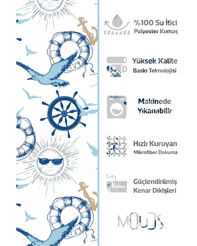 Güneşli Sefer Pattern Cushion Cover Water-Resistant Wipe-Clean Digitally Printed Yacht and Boat Decor - 2