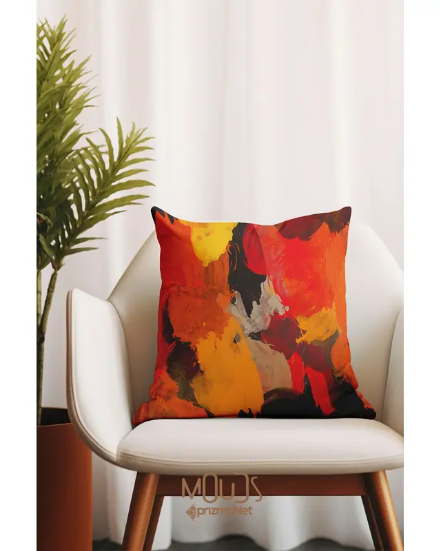 Çift Tarafı Baskılı Color Brush Desenli 3'lü Kombin Süet Kırlent Kılıfı - 5