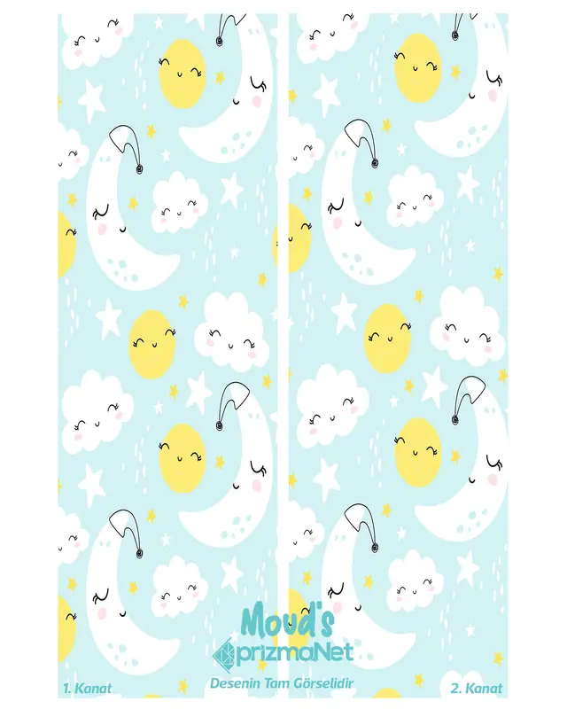Sleep Patterned Printed Kids' and Baby Room Decorative Curtain - 10 - Set of 2 Panels - PRD-29 - 3