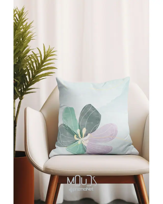 2'li Pastel Flower-2 Pattern Double-Sided Printed Suede Cushion Cover Set - 5