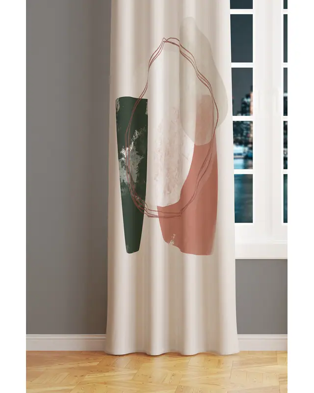 Soft Oval Patterned Suede Living Room Decorative Curtain Printed Pencil Pleat - Single Panel - PRD-1111-TK - 2