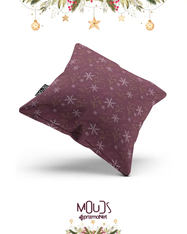 Double-Sided Printed Burgundy Snowflakes Christmas Pattern Cushion Cover Suede New Year - PL1136 - 4
