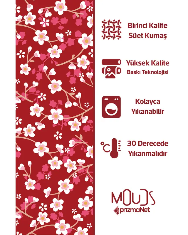 Red Floral Pattern Double-Sided Printed Single Cushion Cover - 3