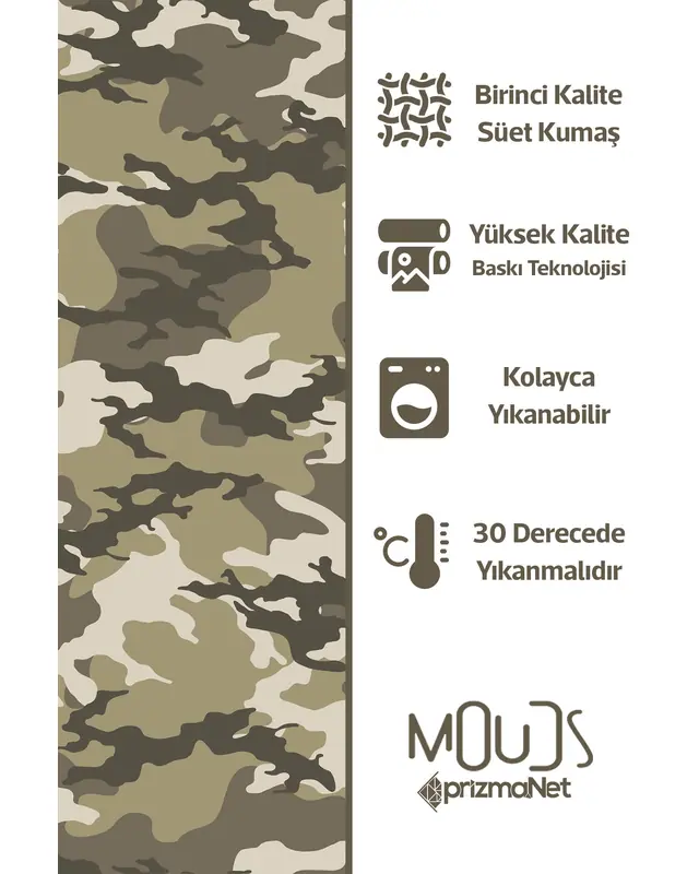 Green Camouflage Patterned Suede Living Room Decorative Curtain Printed Pencil Pleat Body 10 - Set of 2 Panels - PRD-1089 - 5
