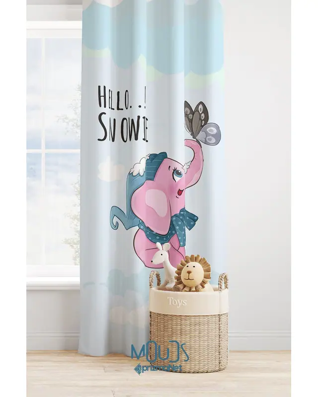Pink Elephant Patterned Decorative Curtain Kids' and Baby Room Digital Printed Suede Pencil Pleat - Single Panel - PRD-24-TK - 3