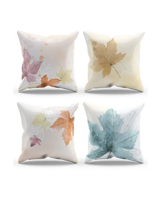 Double-Sided Printed Autumn Leaves Pattern Set of 4 Coordinated Suede Cushion Cover - 3