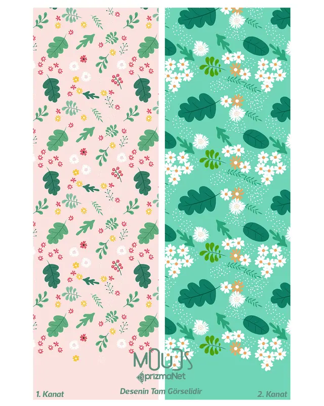 Green Pink Leaf Patterned Suede Living Room Decorative Curtain Pencil Pleat Body - Set of 2 Panels - PRD-1035 - 3
