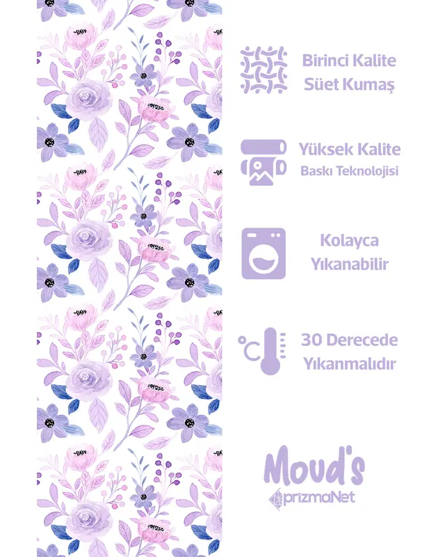 Light Lila Flowers Pattern Printed Suede Table Runner - 2