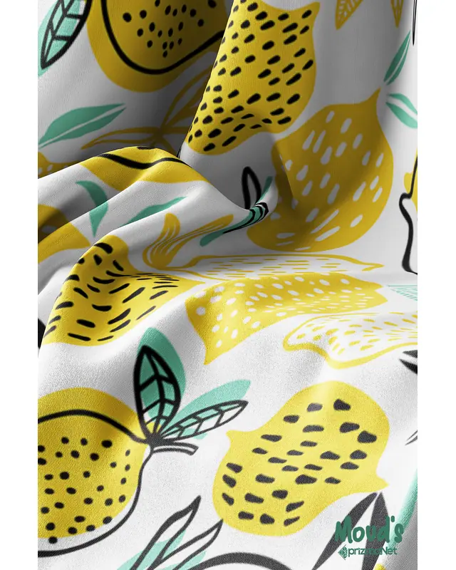 Lemon Pattern Printed Suede Table Runner - 4