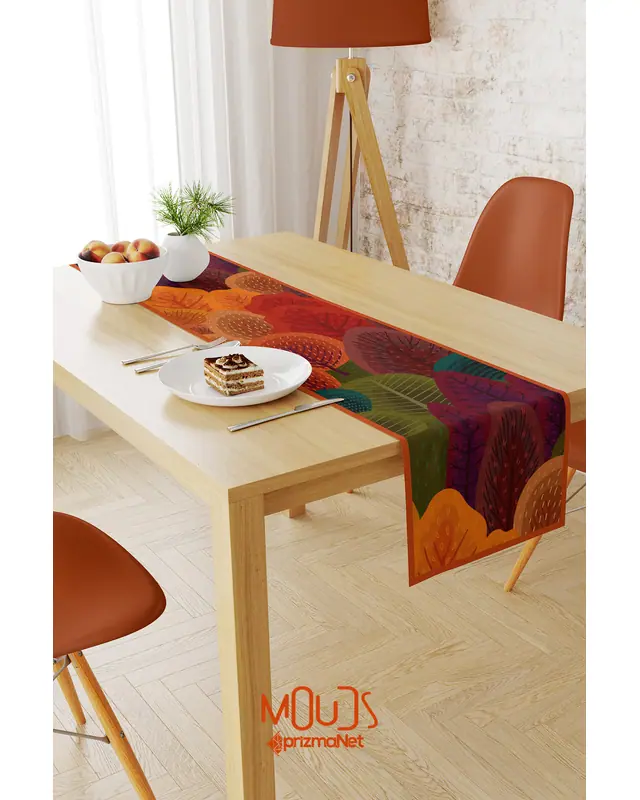 Fall Pattern Table Runner Easy-Care Suede Textured Fabric - 2