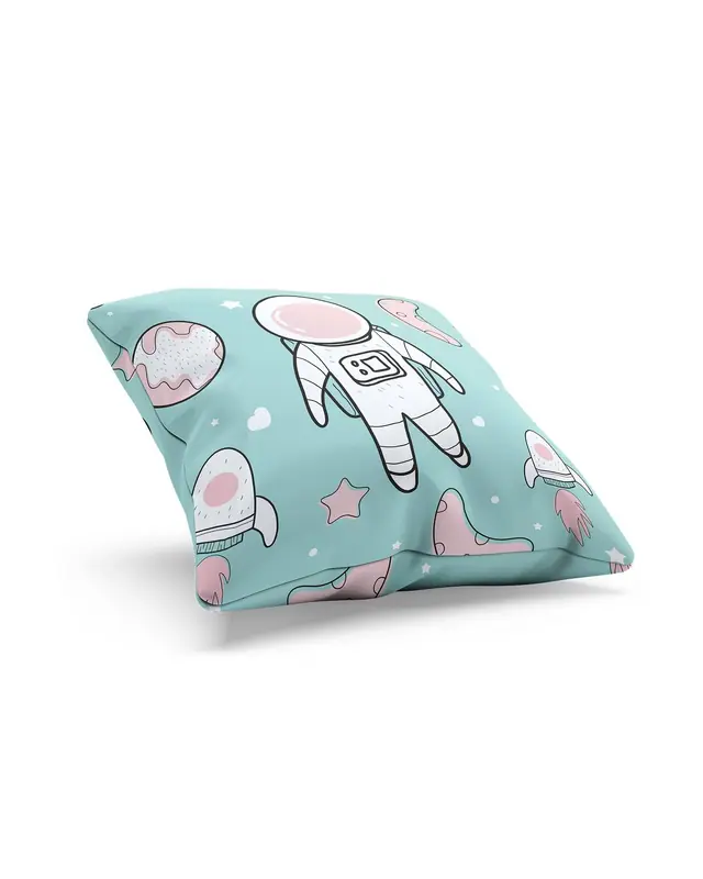 2'li Astronaut Cat Pattern Double-Sided Printed Suede Cushion Cover Set - 3