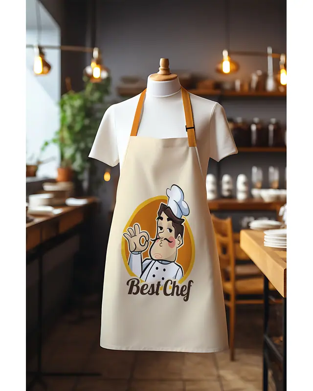Süet Dokulu Kumaş Best Chef Man Desenli Mutfak Önlüğü, Aşçı Önlüğü, Garson Önlüğü, Restoran Önlük