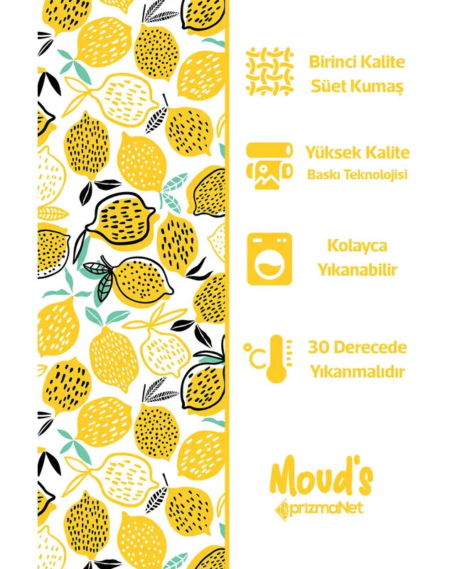 Lemon Pattern Printed Suede Table Runner - 3