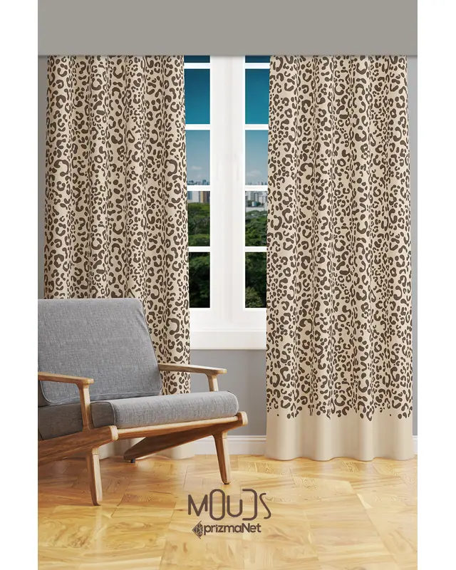 Brown Dots Patterned Suede Living Room Decorative Curtain Pencil Pleat - Set of 2 Panels - PRD-1115 - 2