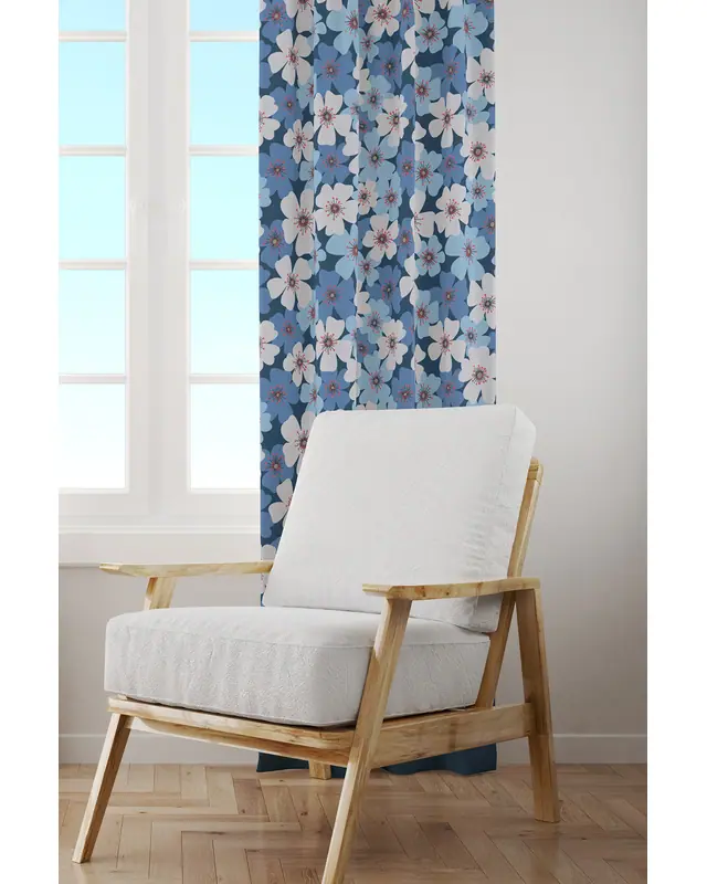 Nowon 1 Patterned Suede Living Room Decorative Curtain Printed Pencil Pleat - Single Panel - PRD-1028-TK
