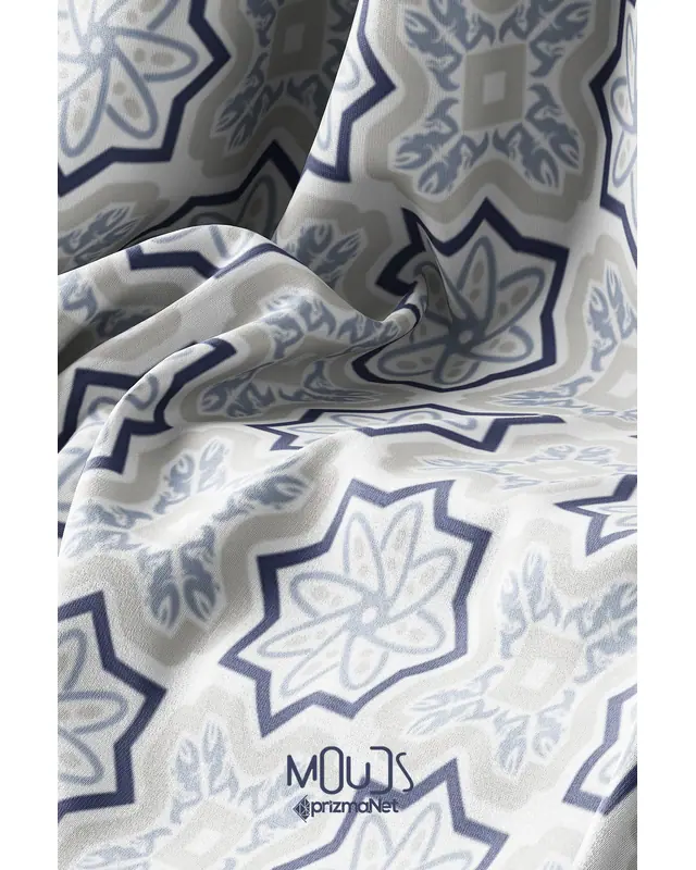 Navy Blue Smoky Grey Ornament Islamic Round Easy-Care Suede-Feel Tablecloth - MSY-233 - 6