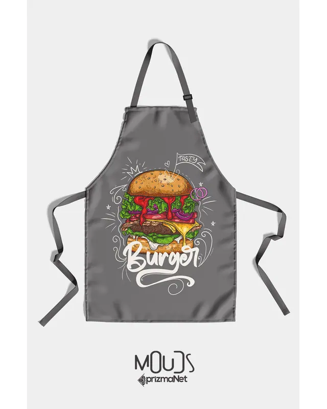Suede Textured Fabric Burger Patterned Kitchen Apron, Chef Apron, Waiter Apron, Restaurant Apron - MTF-57 - 3