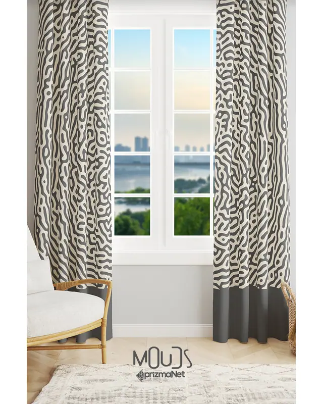 Alley 2 Desenli Süet Oturma Odası Salon Fon Perde Baskılı Ekstrafor Büzgü 2 Kanat PRD-1078