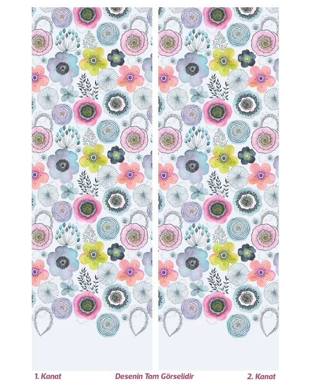 Water Flower Patterned Suede Living Room Decorative Curtain Printed Pencil Pleat - Set of 2 Panels - PRD-1104 - 3