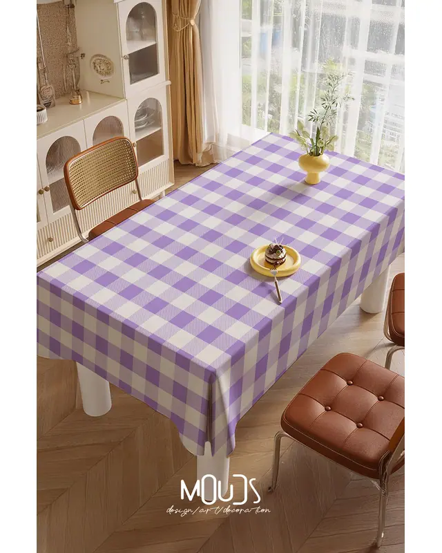 Purple Gingham Rectangular Easy-Care Suede-Feel Tablecloth - MS-3000-MOR - 4