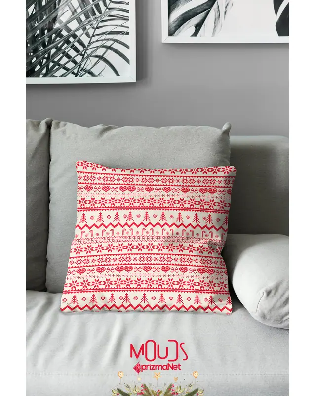 Christmas Kazağı Pattern Double-Sided Printed Suede Cushion Cover PL1126-4LÜ - 2