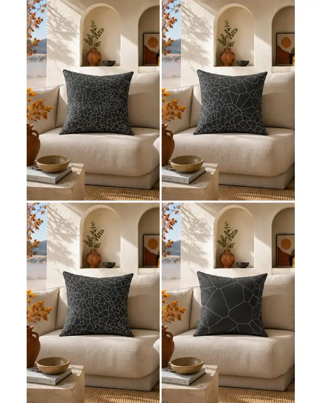 Double-Sided Printed Grey Crystal Pattern Set of 4 Coordinated Suede Cushion Cover - 5