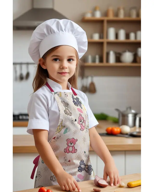 Çocuk Mutfak Önlüğü, Aktivite Önlüğü, Desenli Mutfak Önlüğü, 55 cm Boy 40 cm Genişlik Çocuk Önlüğü