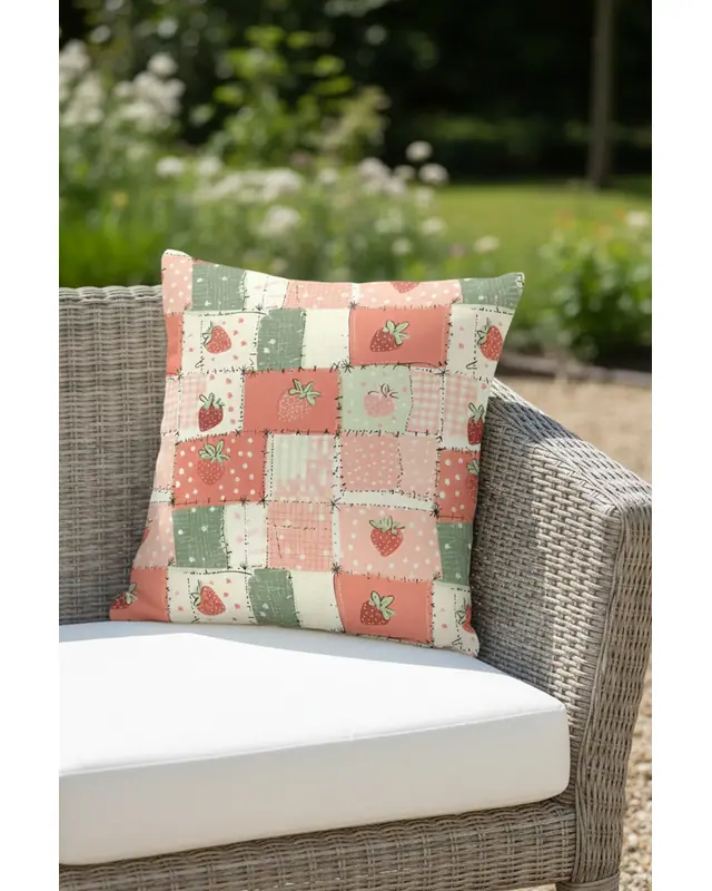 Yamalı Strawberry Pattern Cushion Cover Water-Resistant Wipe-Clean Digitally Printed Garden Decor - 2