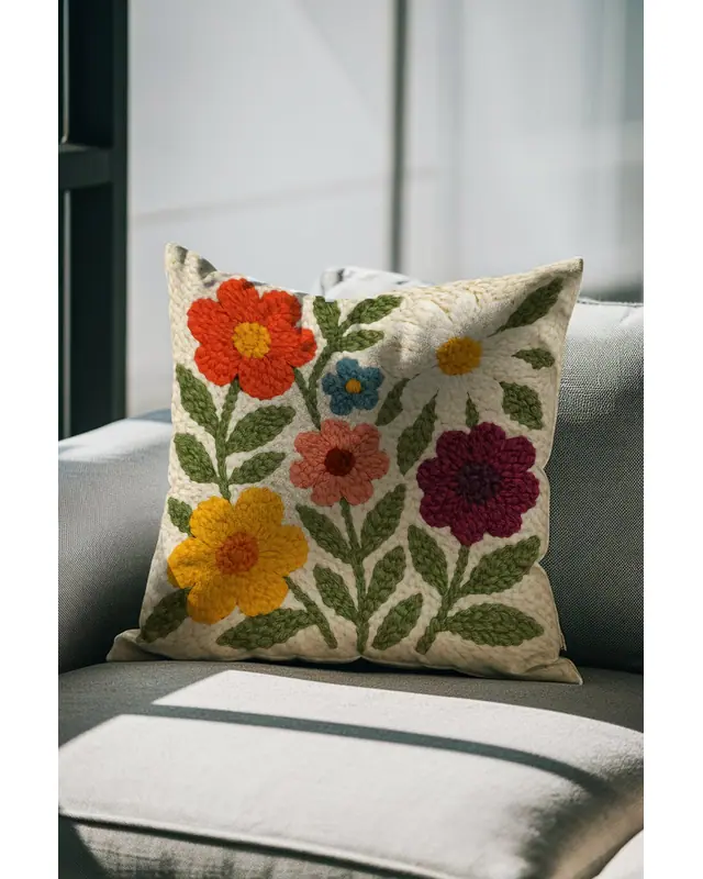 Punch Nakış Desen Double-Sided Digitally Printed Colourful Flowers Pattern Cushion Cover