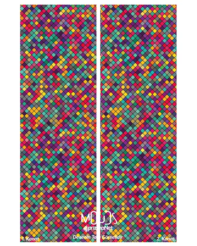 Colorful Small Square Patterned Suede Living Room Salon Decorative Curtain Printed Pencil Pleat Lanyard - Set of 2 Panels - PRD-1004 - 3