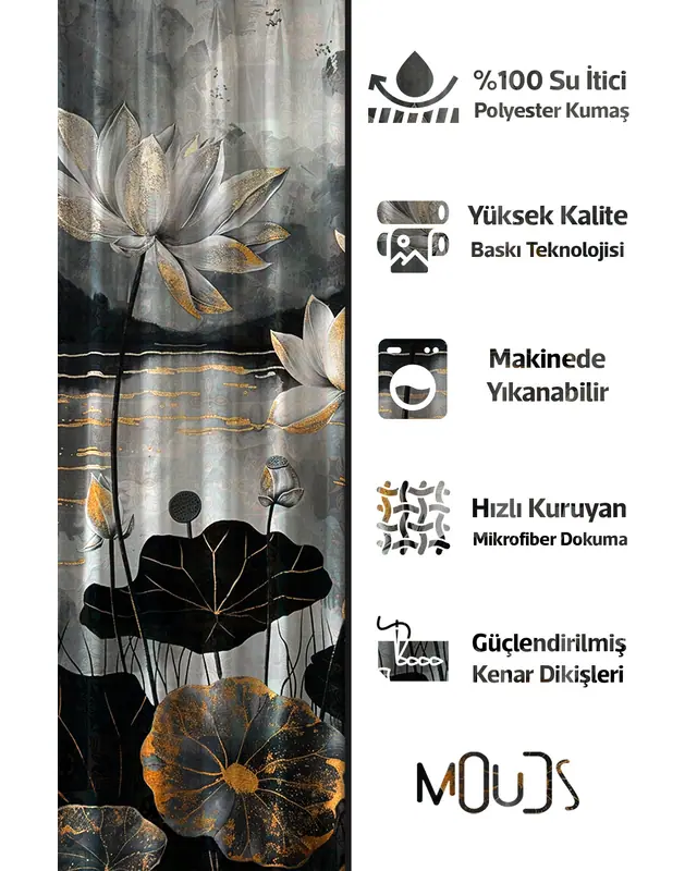 Shower Curtain, Lotus Luminous Shower Curtain, Bathtub Curtain, Rings Included 175x200cm - BP-90 - 2