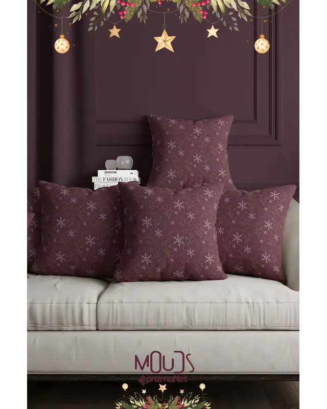Double-Sided Printed Set of 4 Burgundy Snowflakes Christmas Pattern Cushion Cover New Year - PL1136-4LÜ