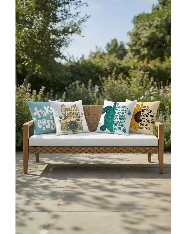 Set of 4 Pattern Cushion Cover Water-Resistant Wipe-Clean Digitally Printed Garden Decor SET11