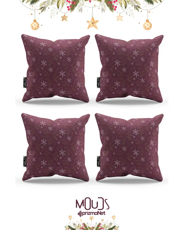 Double-Sided Printed Set of 4 Burgundy Snowflakes Christmas Pattern Cushion Cover New Year - PL1136-4LÜ - 2