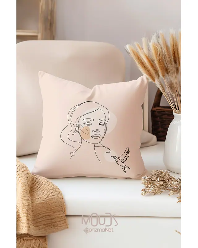 Double-Sided Printed One Line Woman Pattern Set of 4 Coordinated Suede Cushion Cover - 4