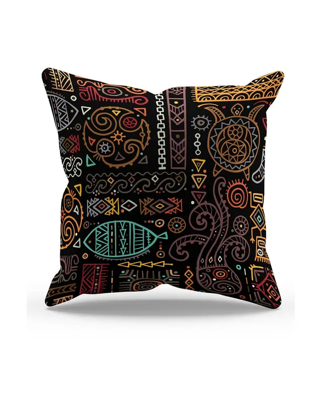 Double-Sided Printed Hitit Figür Pattern Set of 4 Coordinated Suede Cushion Cover - 8