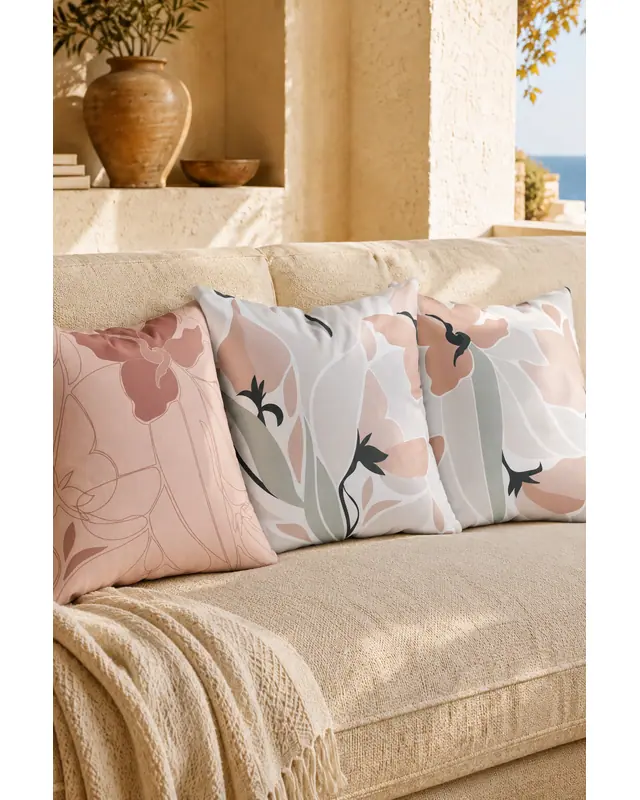 Double-Sided Printed Mirror Flower Pattern Set of 3 Coordinated Suede Cushion Cover - 4